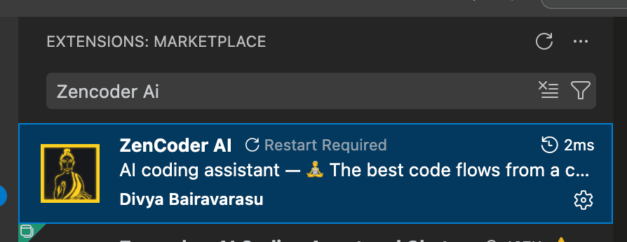 VS Code Marketplace β search for Zencoder AI by Divya Bairavarasu