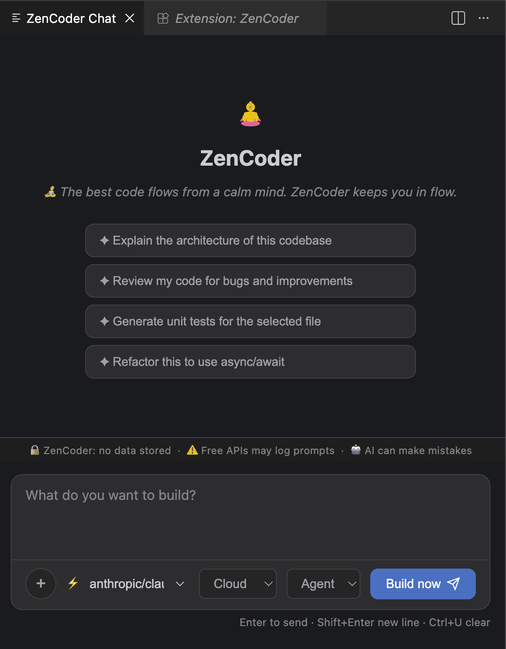 ZenCoder Chat panel in VS Code